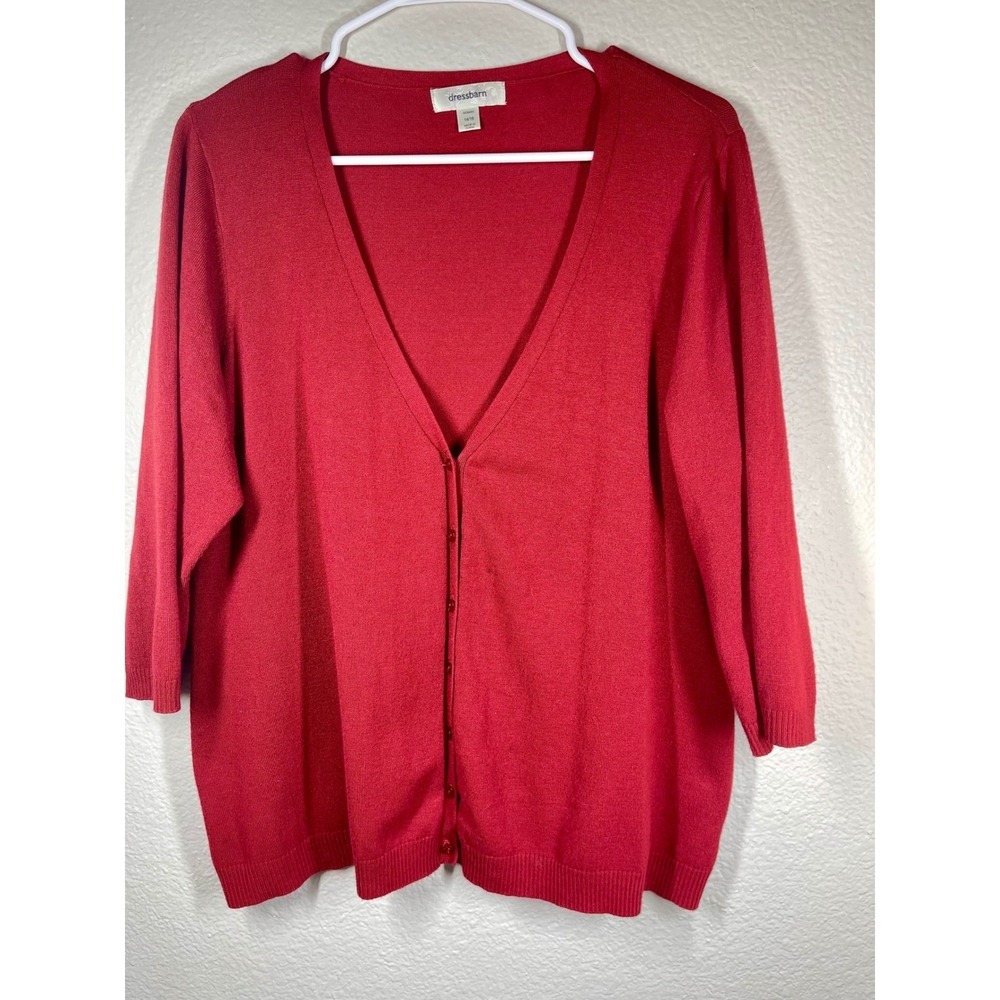 Dressbarn Women Red 3/4 Sleeve Button Front Cardigan Sweater Size 14/16 spots
